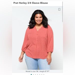 The Market & Spruce Prat Henley Three Quarter Sleeve Top, bohemian